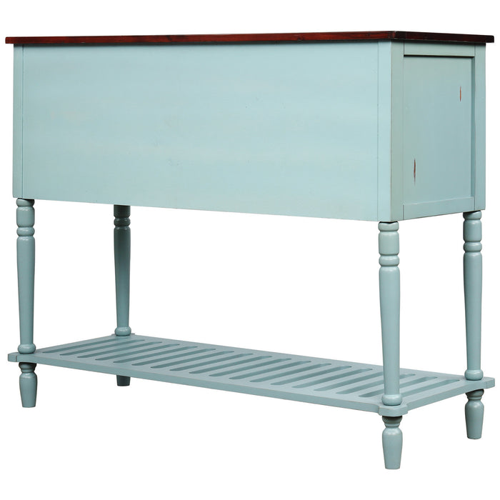 Farmhouse Console Table with Bottom Shelf - Retro Green