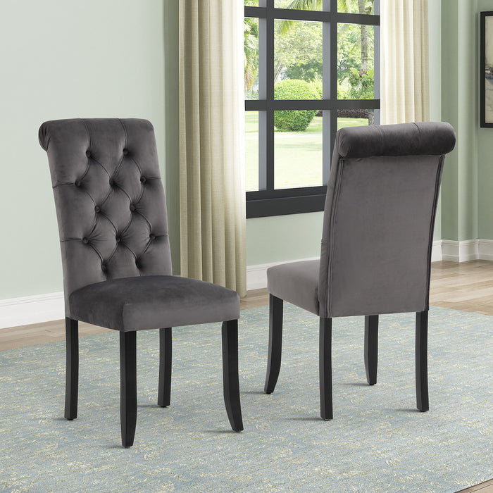 Tufted Dining Chair with Wooden Legs - Set of 2