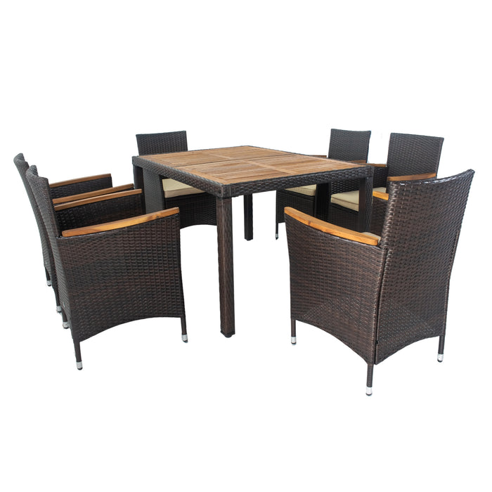 7 piece Outdoor Patio Wicker Dining Set (Brown)