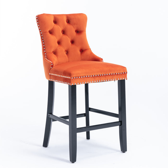 Contemporary Velvet Upholstered Barstools, Set of 2 (Orange)