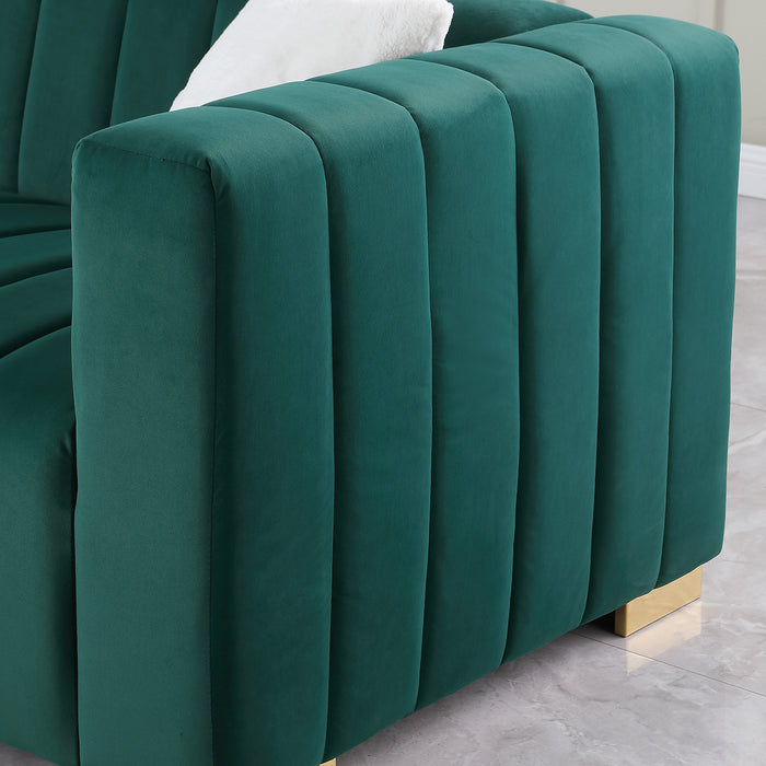 Modern Channel Chesterfield Sofa - Dark Green