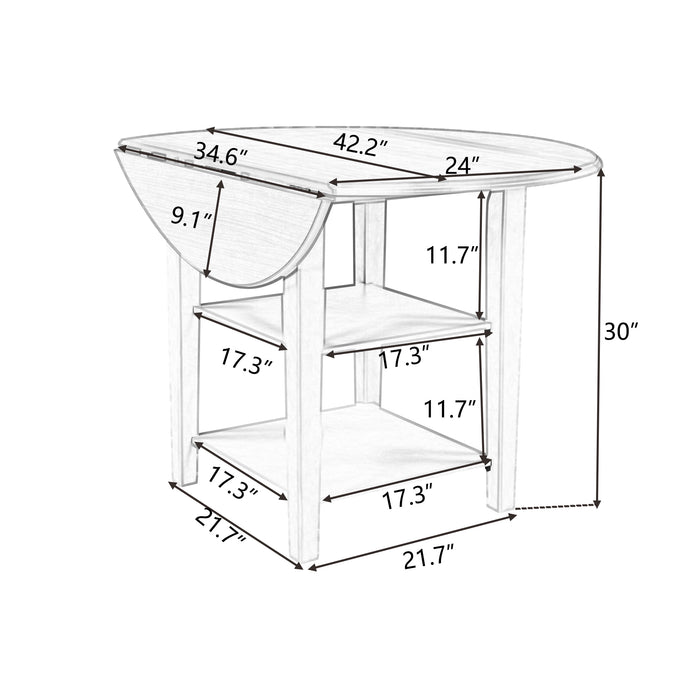 Farmhouse Round Kitchen Dining Table with Drop Leaf  and  2-tier Shelves