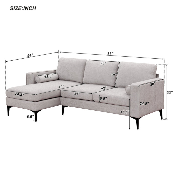 Convertible Sectional Sofa, Modern Chenille Fabric Sectional Sofa,  L-Shaped (2 Pillows)