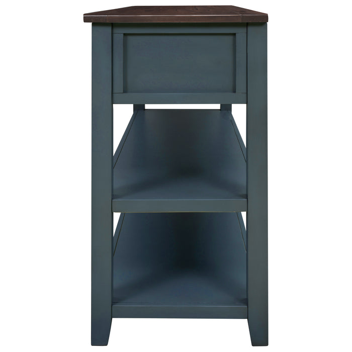 Retro Design Console Table with Two Open Shelves -Navy