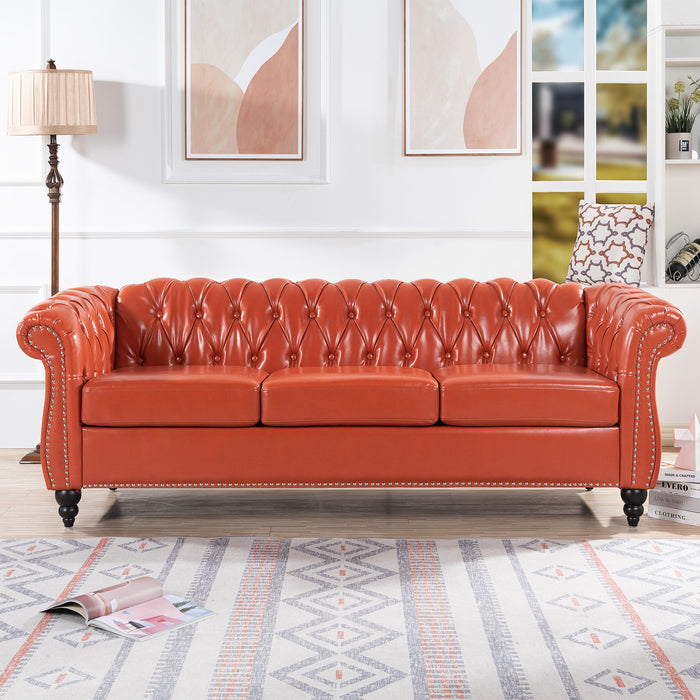 Rolled Arm Chesterfield 3 Seater Sofa - Orange