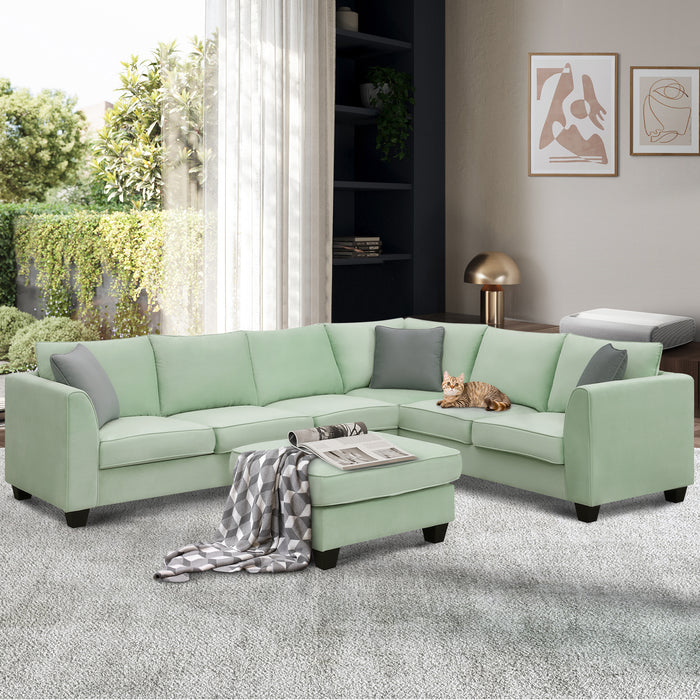 7 Seats Modular Sectional Sofa with Ottoman - Green