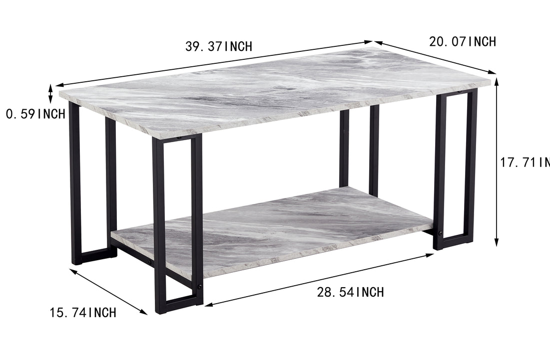 Coffee Table, 2 Layers 1.5cm Thick Marble MDF - GREY Top, BLACK Leg