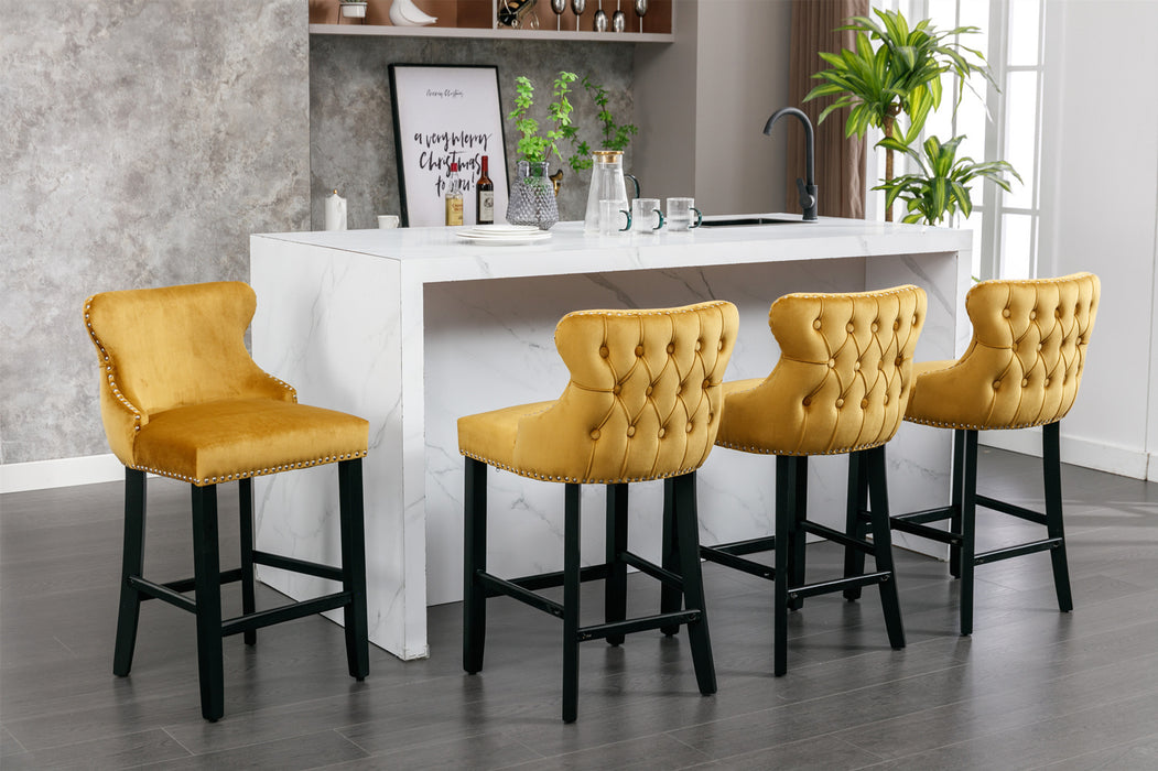 Contemporary Velvet Upholstered Wing-Back Barstools,Set of 2 (Gold)