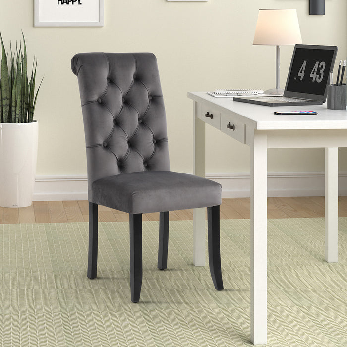 Tufted Dining Chair with Wooden Legs - Set of 2