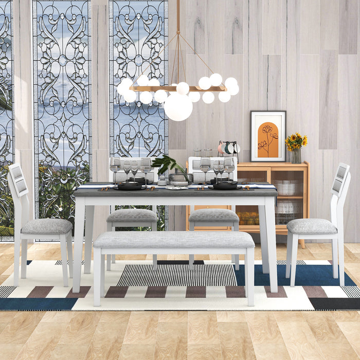 6-Piece Classic and Traditional Style Dining Set - White+Gray