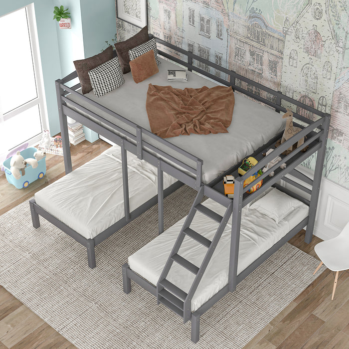 Full over Twin & Twin Bunk Bed, Triple Bunk Bed - Gray