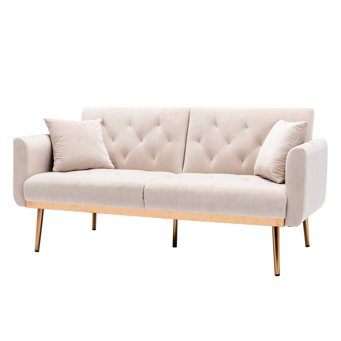 Velvet loveseat with rose gold metal feet