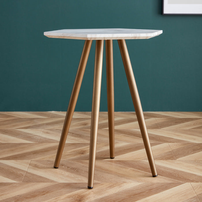 Modern Minimalism White Faux Marble End Table( MDF Tabletop + Metal Legs )