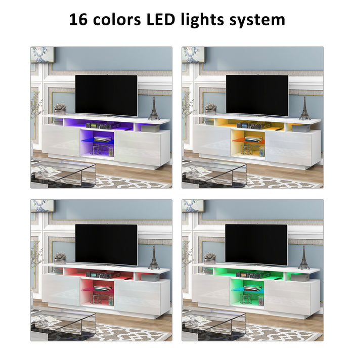 Modern TV Stand for TVs up to 65inches with LED lights, 16 Colors - White