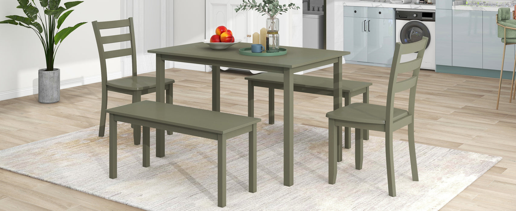 5-piece Wooden Dining Set- Gray Green