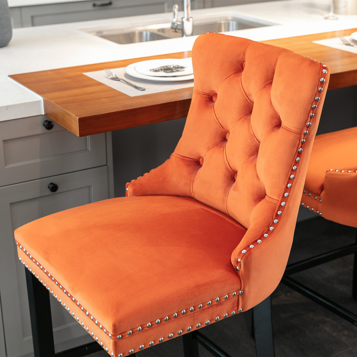 Contemporary Velvet Upholstered Barstools, Set of 2 (Orange)