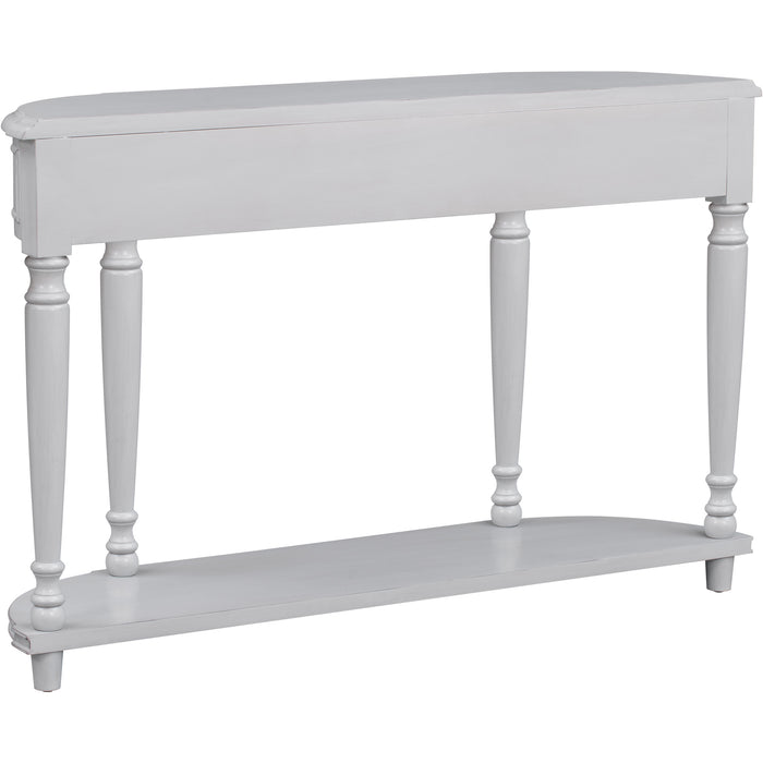 Retro Circular Curved Design Console Table with Open Style Shelf - Antique White