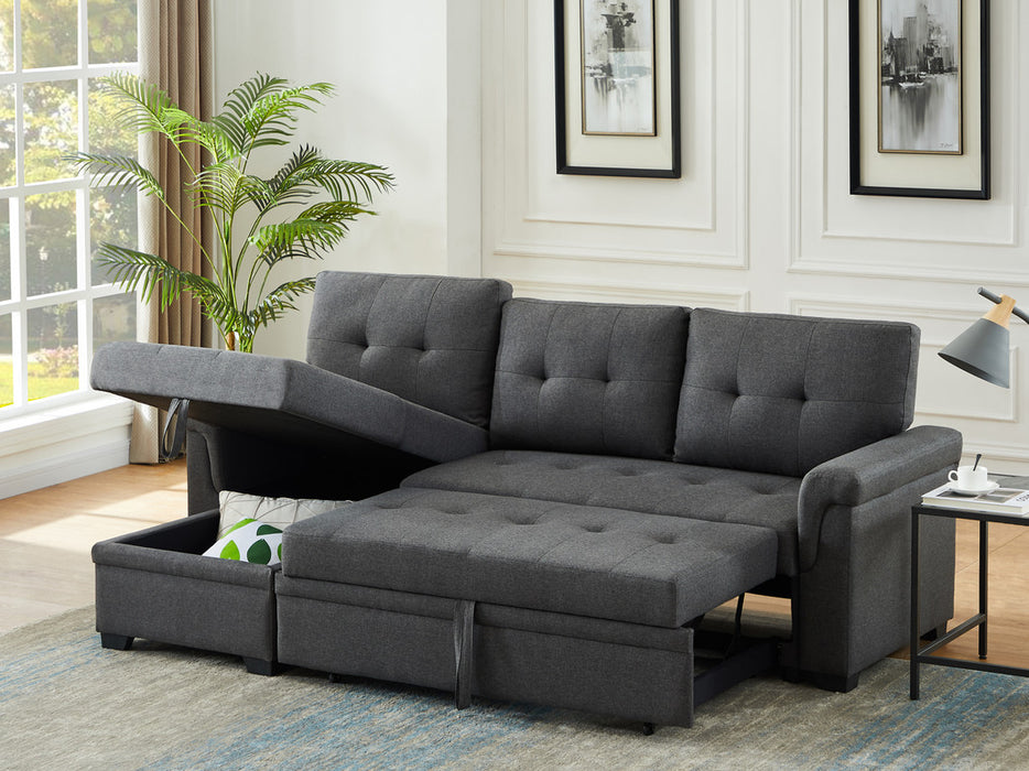 Reversible Sleeper Sectional with Storage Chaise - Dark Gray Linen