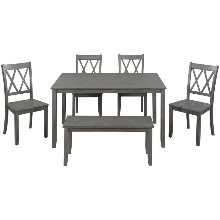 6-piece Farmhouse Rustic Dining Table set - Antique Gray wash