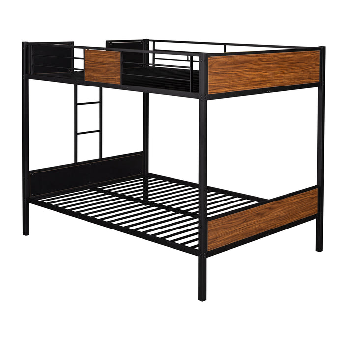 Full-over-full bunk bed modern style steel frame - Brown/Black