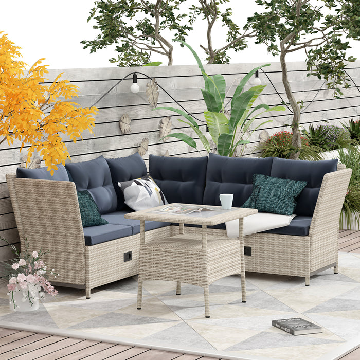 Outdoor Patio 4-Piece All Weather PE Wicker Rattan Sofa Set with Adjustable Backs for Backyard, Poolside, Gray