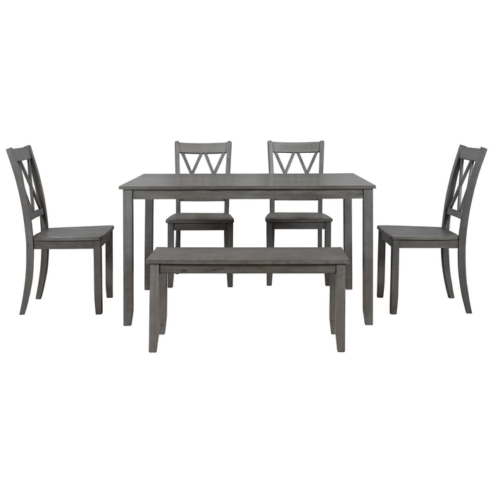 6-piece Farmhouse Rustic Dining Table set - Antique Gray wash