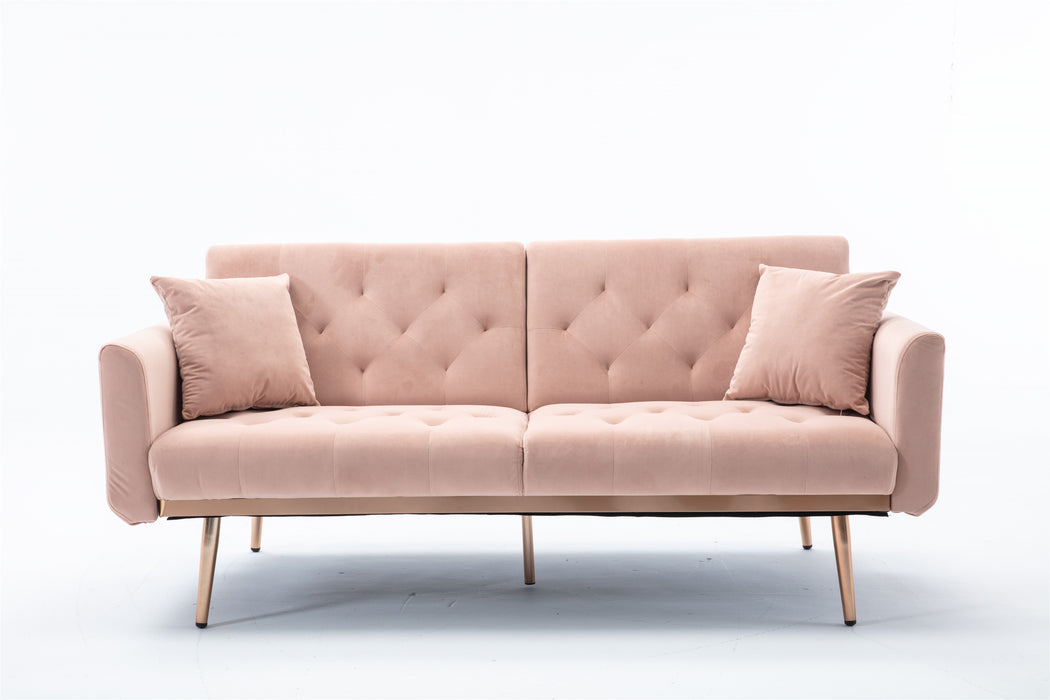 Velvet  loveseat with rose gold metal feet