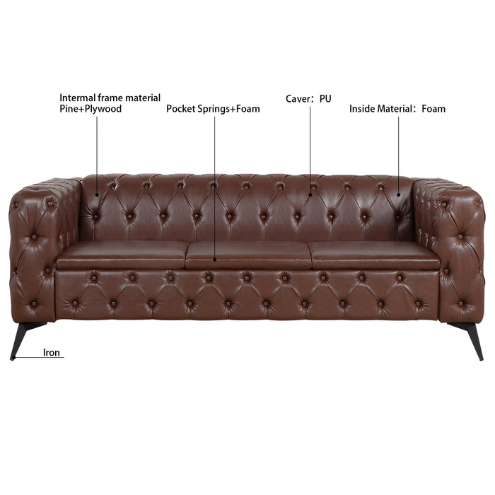 Traditional  Square Arm, removable cushion 3 seater Sofa - Brown