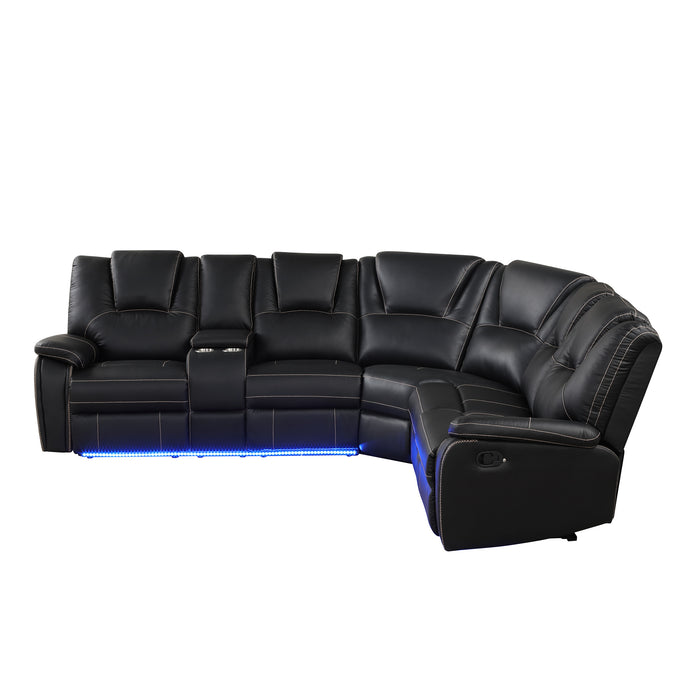 Modern Faux Leather Manual Reclining with Center Console & LED Light - Black