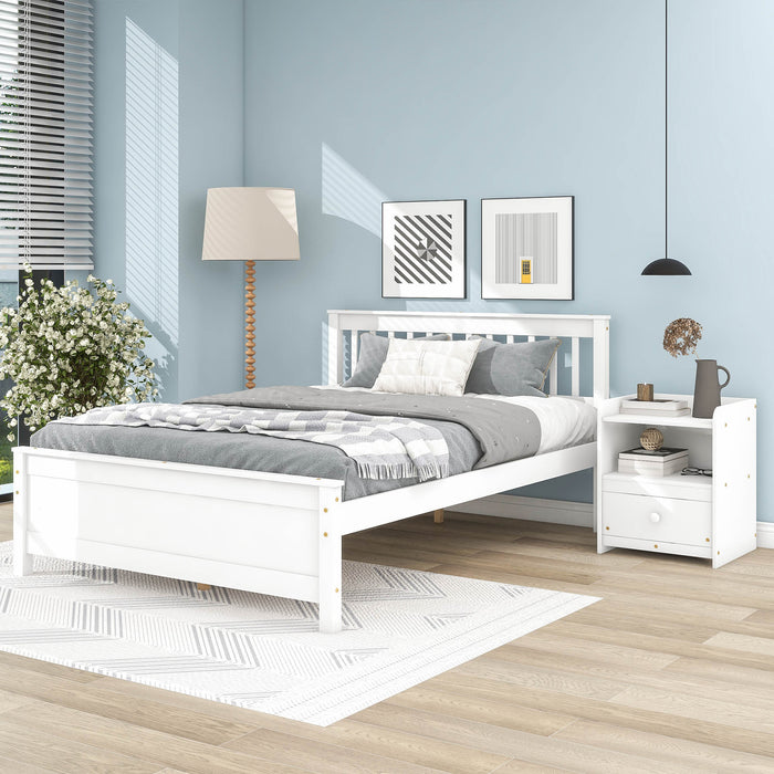 Full Bed frame with a Nightstand , White