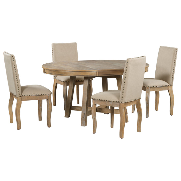 5-Piece Farmhouse Dining Table Set - Natural Wood Wash