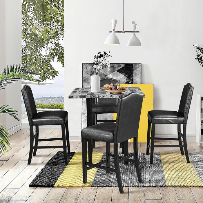 5-Piece Dining Set with Matching Chairs - Black Chairs + Gray Table