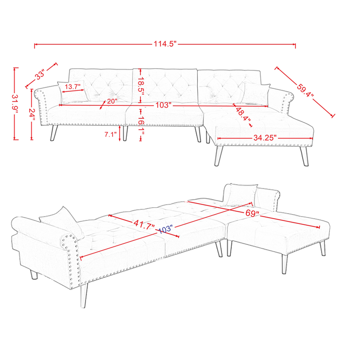 Convertible Sofa sleeper - red velvet