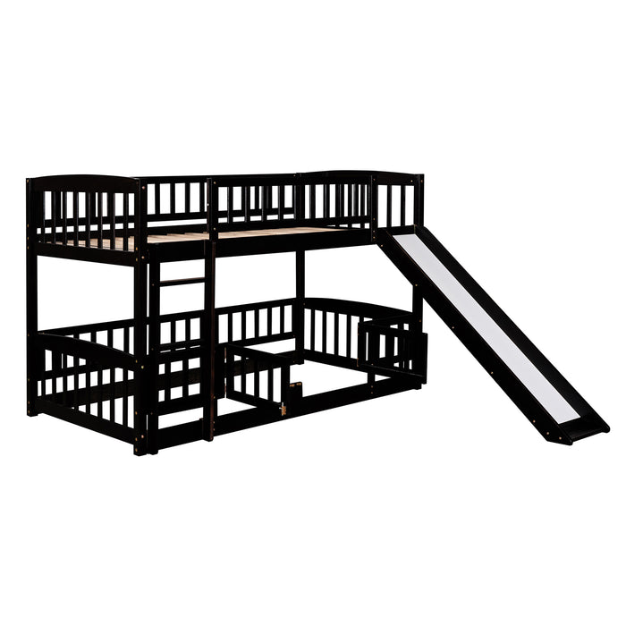 Bunk Bed with Slide,Twin Over Twin - Espresso