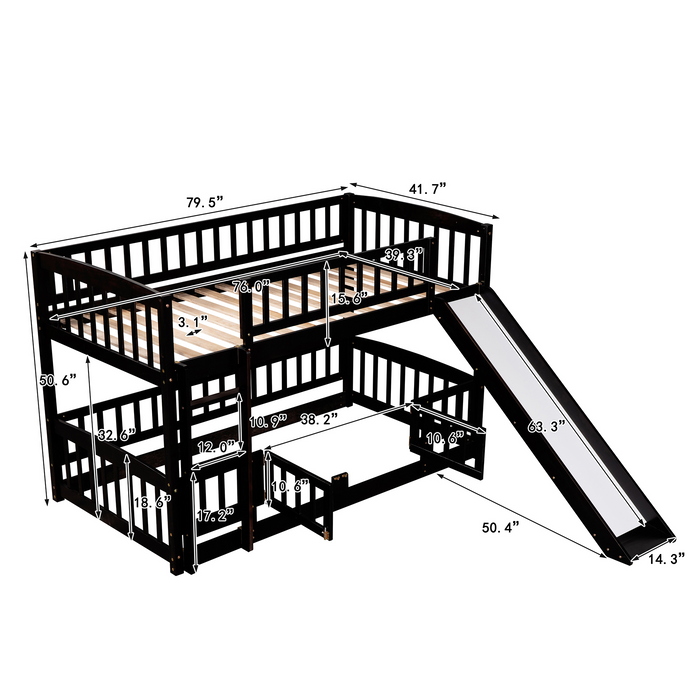 Bunk Bed with Slide,Twin Over Twin - Espresso