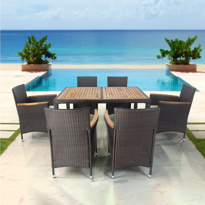 7 piece Outdoor Patio Wicker Dining Set (Brown)