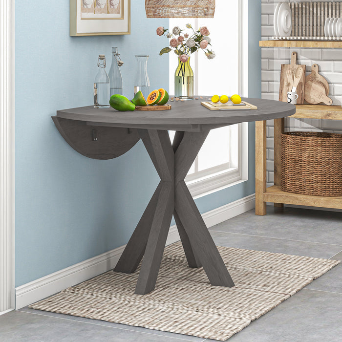 5-Piece Rustic Farmhouse  Wood Round Dining Table Set -Grey