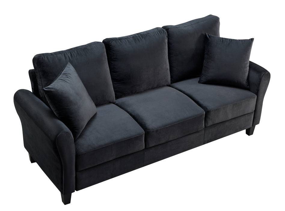 Modern Velvet Couch with 2 Pillow - Black