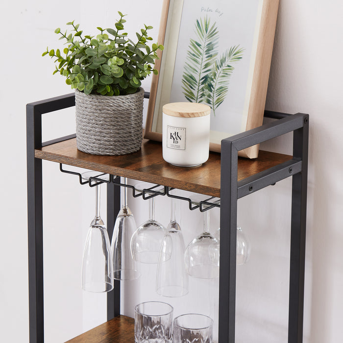 Bar table with bottles and glass holder (Rustic Brown)