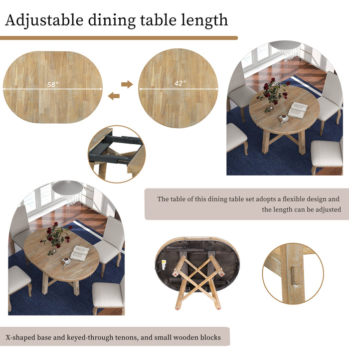 Farmhouse Round Extendable Dining Table with 16" Leaf (Natural Wood Wash)