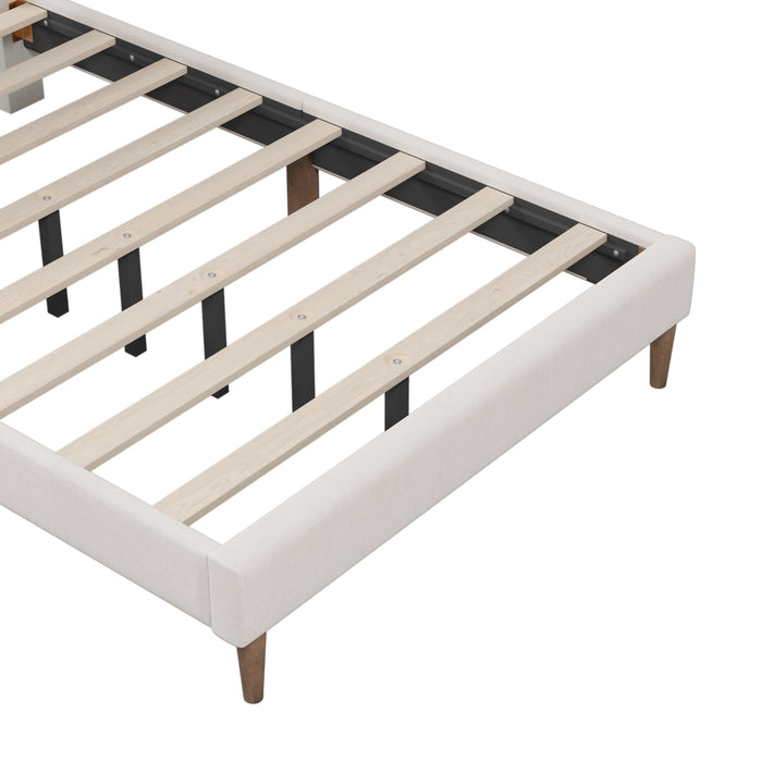 Upholstered Platform Bed Frame , Full (Cream)