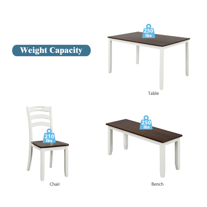 6-Piece Dining Table Set with Bench - Ivory and Cherry