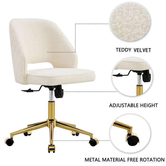 Modern Teddy Velvet Office Chairs, Adjustable 360 °Swivel - White