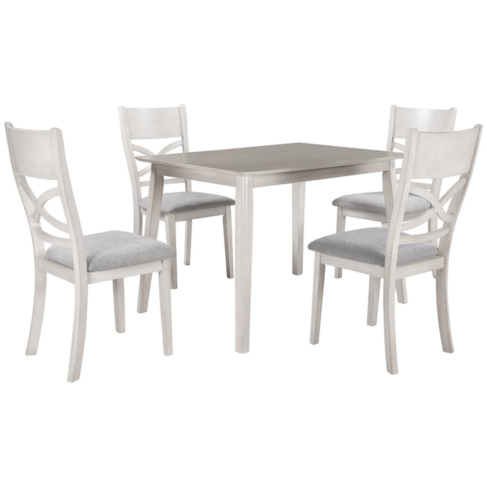 5-Piece Farmhouse Rustic Wood Kitchen Dining Table Set - Light Grey + White