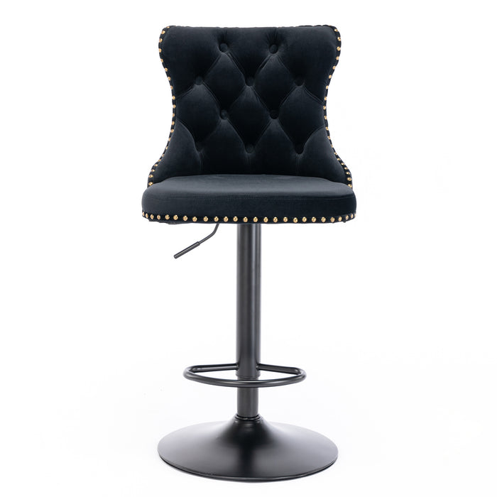 Swivel Velvet Barstools, Black (Set of 2）