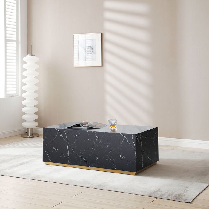 Stylish Black Marble MDF Coffee Table Low Gloss for Living Room/Leisure Area - Matt Black