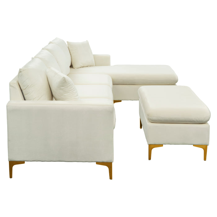 L-Shape Sectional Sofa with Ottoman -Cream