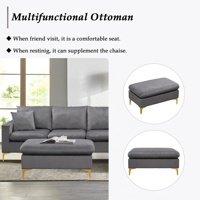 L-Shape Sectional Sofa with Ottoman- Grey