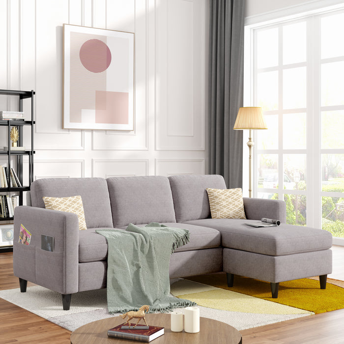 Reversible Sectional  with Side Pocket - Gray