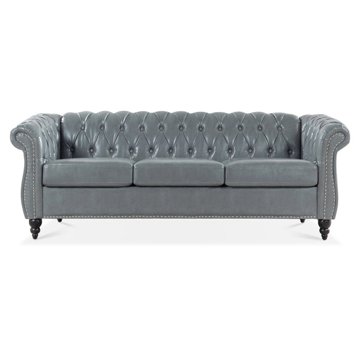 Rolled Arm Chesterfield 3 Seater Sofa - Gray